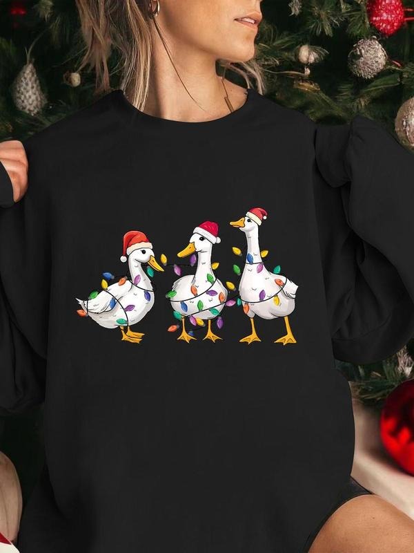 Women's Christmas Cartoon Duck Sweatshirt - Funny Ducks T-shirt Hoodie - Pullover, Womenswear | UrbanDripWear.com