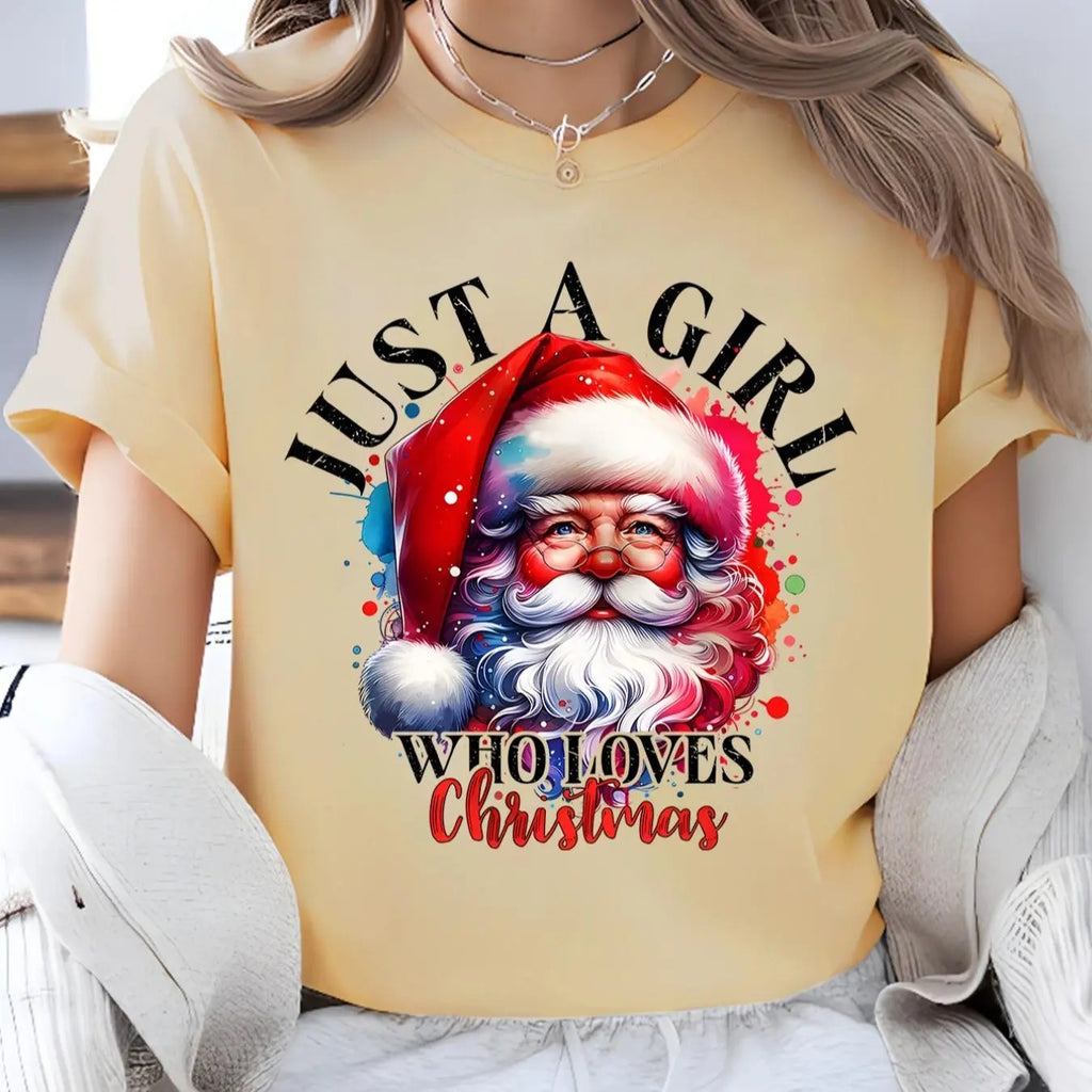 Women's Christmas Cartoon Santa Claus & Letter Print Round Neck Graphic Tee, Vintage Trendy Casual Drop Shoulder Short...