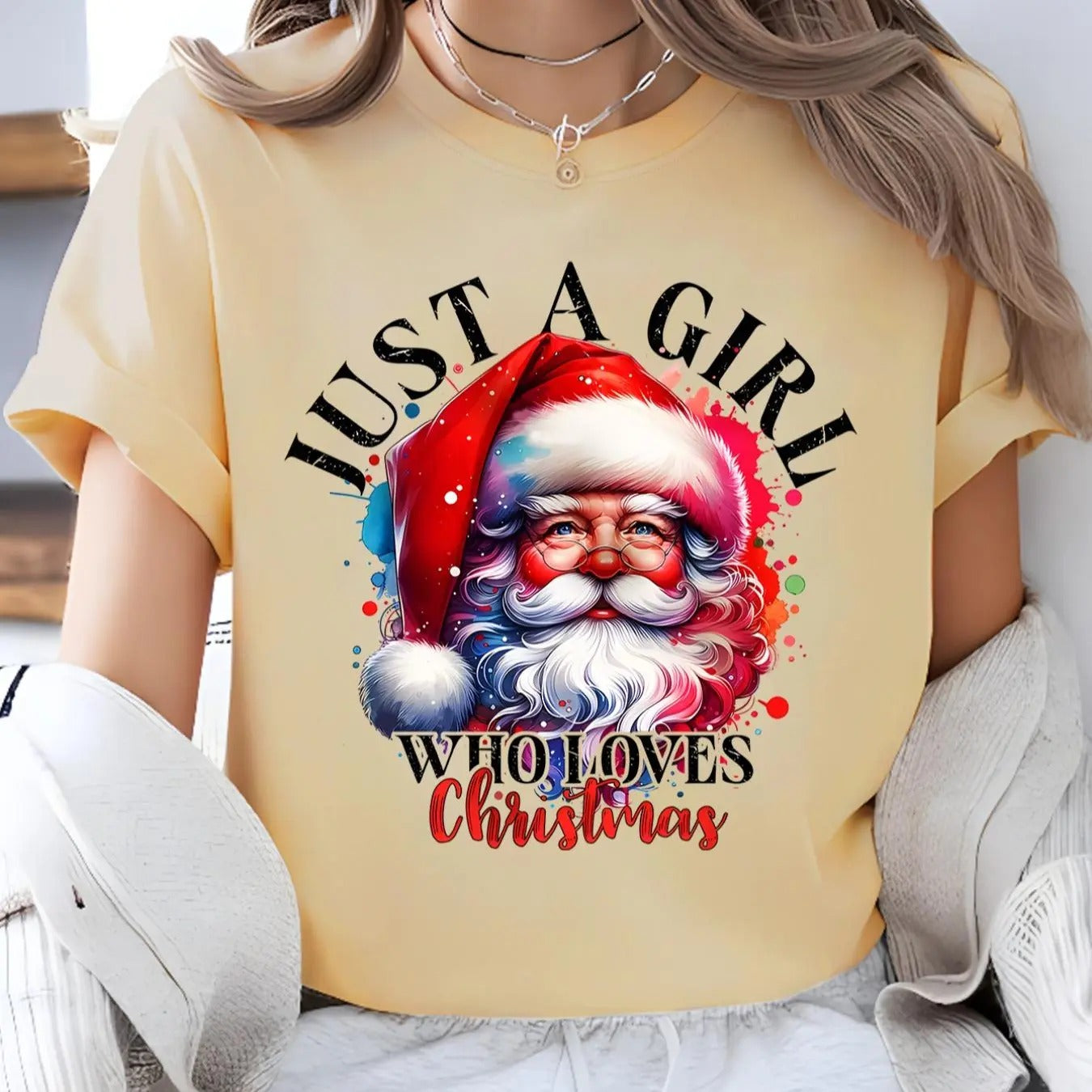 Women's Christmas Cartoon Santa Claus & Letter Print Round Neck Graphic Tee, Vintage Trendy Casual Drop Shoulder Short...