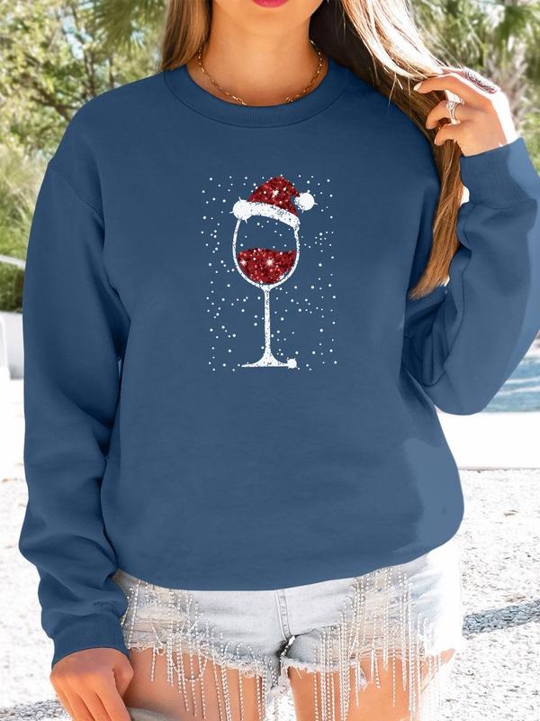 Women's Christmas Casual Long Sleeve Sweatshirt, Round Neck Fitted Top, Perfect Fall & Winter Gift, Letter Pattern Design...