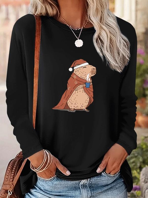 Women's Christmas Fashion Casual Long Sleeve Mouse Print T-Shirt, Comfortable Fabric, Available in 9 Colors, Fitted Style...
