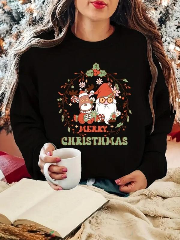 Women's Christmas Graphic Letter Print Drop Shoulder Sweatshirt, Casual Long Sleeve Round Neck Pullover for Daily Wear,...