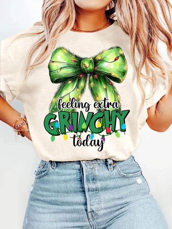 Women's Christmas Grinch Print Casual Fitted Summer Top, Round Neck Short Sleeve T-Shirt, Comfortable Breathable, S-Xxl...
