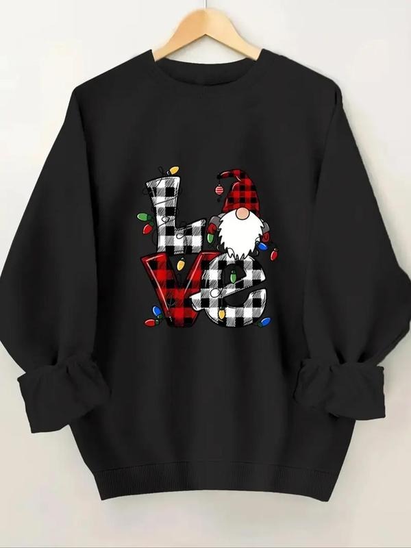 Women's Christmas Letter Print Crew Neck Sweatshirt, Casual Long Sleeve Pullover for Fall & Winter, Women's Clothes for...
