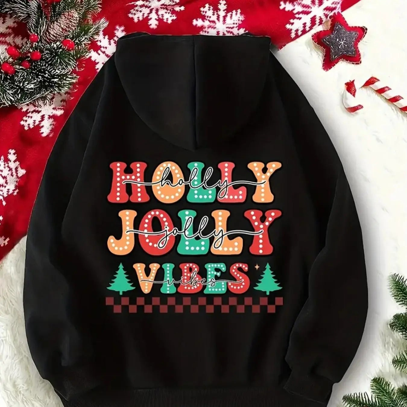Women's Christmas Letter Print Drop Shoulder Drawstring Hoodie, Fashion Casual Pocket Hooded Sweatshirt for Daily Holiday...