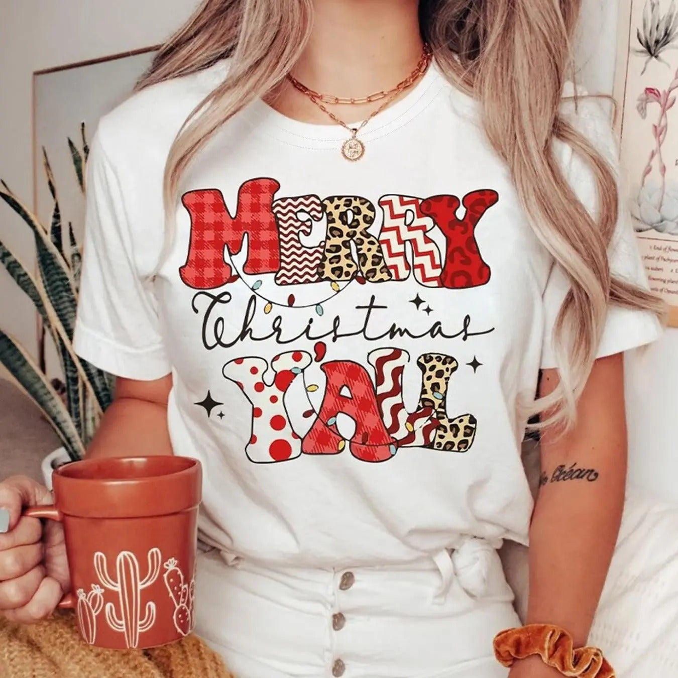 Women's Christmas Letter Print Drop Shoulder Tee, Casual Short Sleeve Round Neck T-Shirt for Summer, Women's Top for...