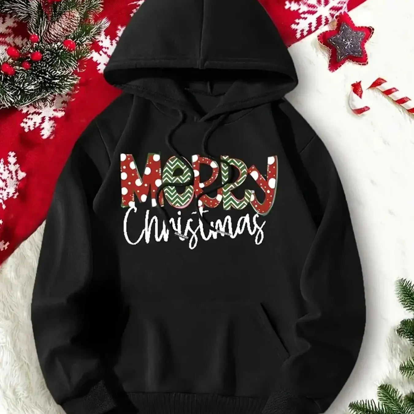 Women's Christmas Letter Print Hoodie, Casual Long Sleeve Hooded Sweatshirt for Fall & Winter, Women's Clothes for Daily...