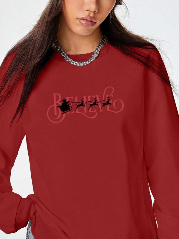 Women's Christmas Letter Print Long Sleeve Round Neck Pullover Sweatshirt, Casual Fitted Design, Available in 8 Colors...