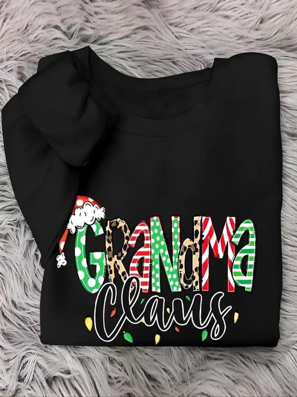 Women's Christmas Letter Print Round Neck Pullover, Casual Long Sleeve Crew Neck Sweatshirt for Fall & Winter, Women's...