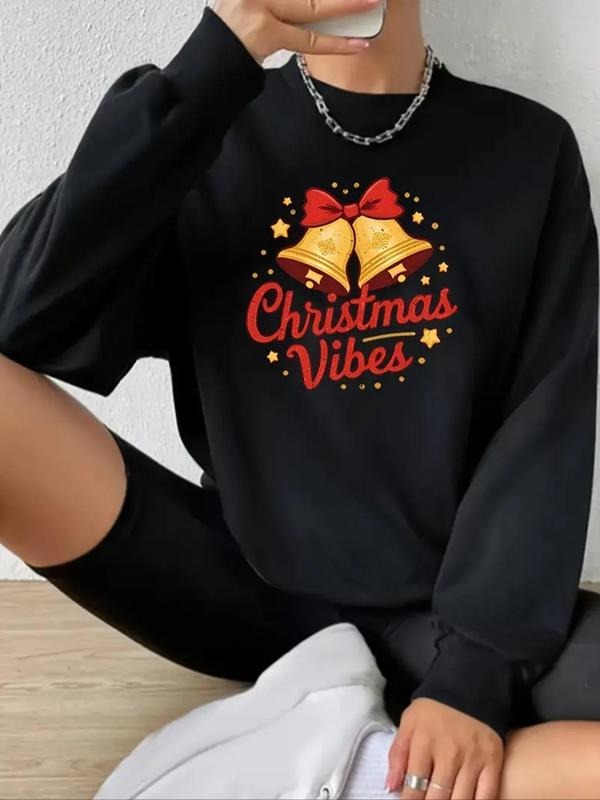 Women's Christmas Letter Print Round Neck Pullover, Casual Long Sleeve Crew Neck Sweatshirt for Fall & Winter, Women's...