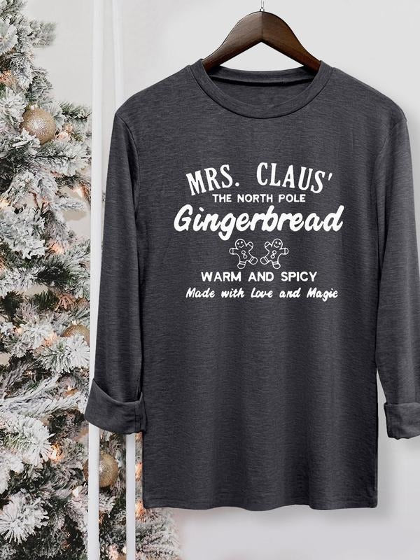 Women's Christmas Letter Print Round Neck Tee, Casual Long Sleeve Crew Neck T-shirt for Fall & Winter, Women's Top for...