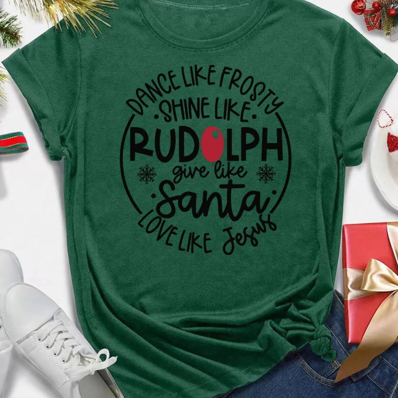 Women's Christmas Letter Print Round Neck Tee, Casual Short Sleeve Crew Neck T-Shirt for Summer, Fashion Women's Top for...