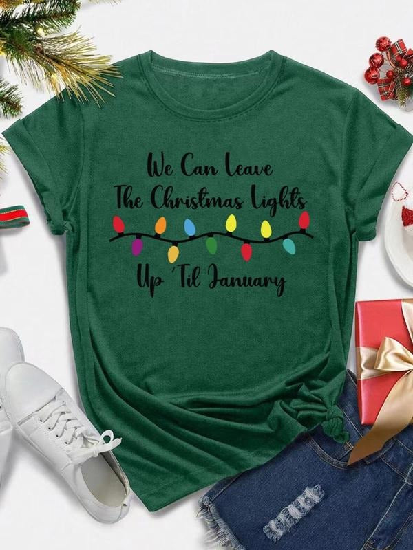 Women's Christmas Letter Print Round Neck Tee, Casual Short Sleeve Crew Neck T-Shirt for Summer, Fashion Women's Top for...