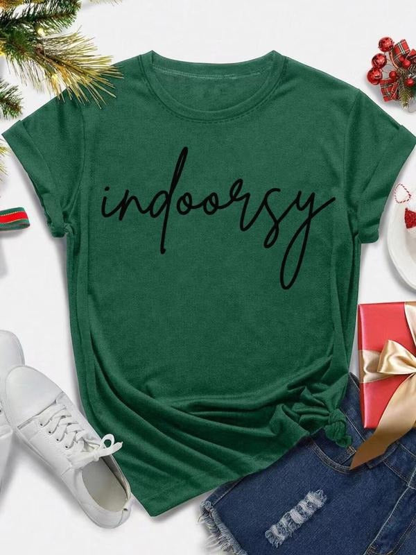 Women's Christmas Letter Print Round Neck Tee, Casual Short Sleeve Crew Neck T-shirt for Daily Holiday Vacation Outdoor...