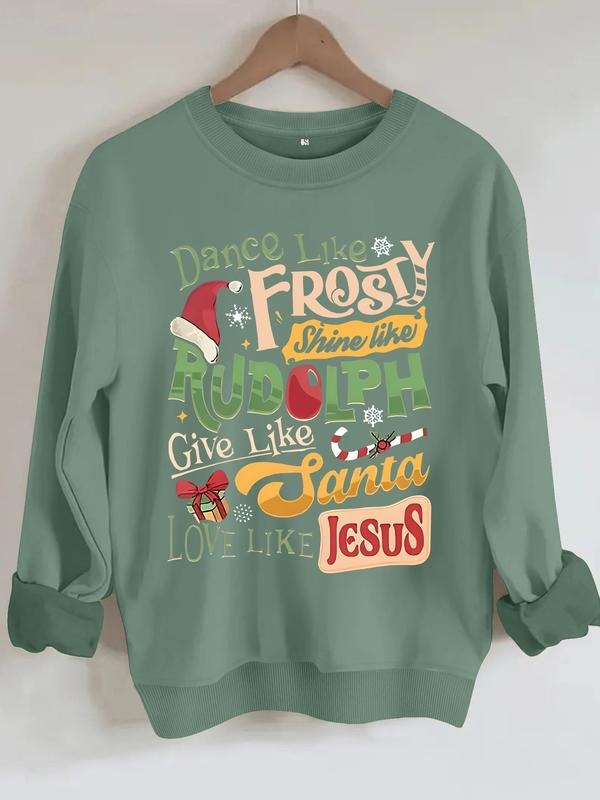 Women's Christmas Print Casual Round Neck Sweatshirt, Soft Fitted Top, Fall & Winter Essential, Comfortable Fabric...