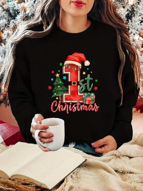 Women's Christmas Print Crew Neck Pullover, Casual Long Sleeve Sweatshirt for Daily Wear, Ladies Clothes for All Seasons...