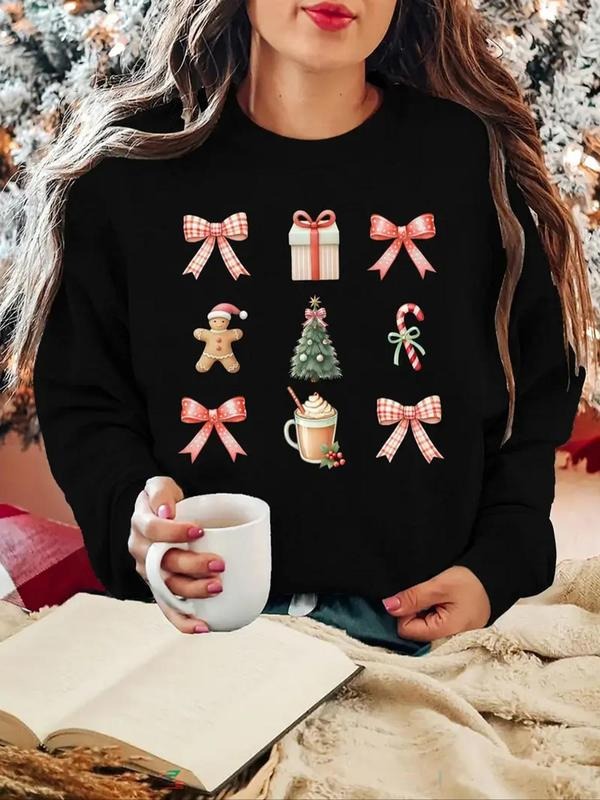 Women's Christmas Print Crew Neck Sweatshirt, Casual Long Sleeve Pullover for Fall & Winter, Women's Clothes for Daily...