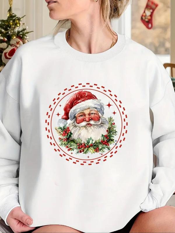Women's Christmas Print Drop Shoulder Sweatshirt, Casual Long Sleeve Round Neck Pullover for Fall & Winter, Ladies...
