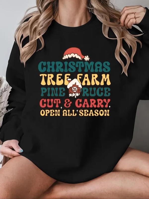 Women's Christmas Print Drop Shoulder Sweatshirt, Casual Long Sleeve Round Neck Pullover for Fall & Winter, Ladies...