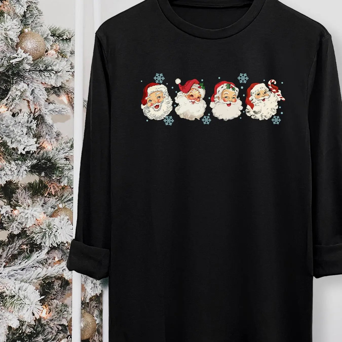 Women's Christmas Print Round Neck Tee, Casual Long Sleeve Crew Neck T-shirt for Fall & Winter, Women's Top for Daily...