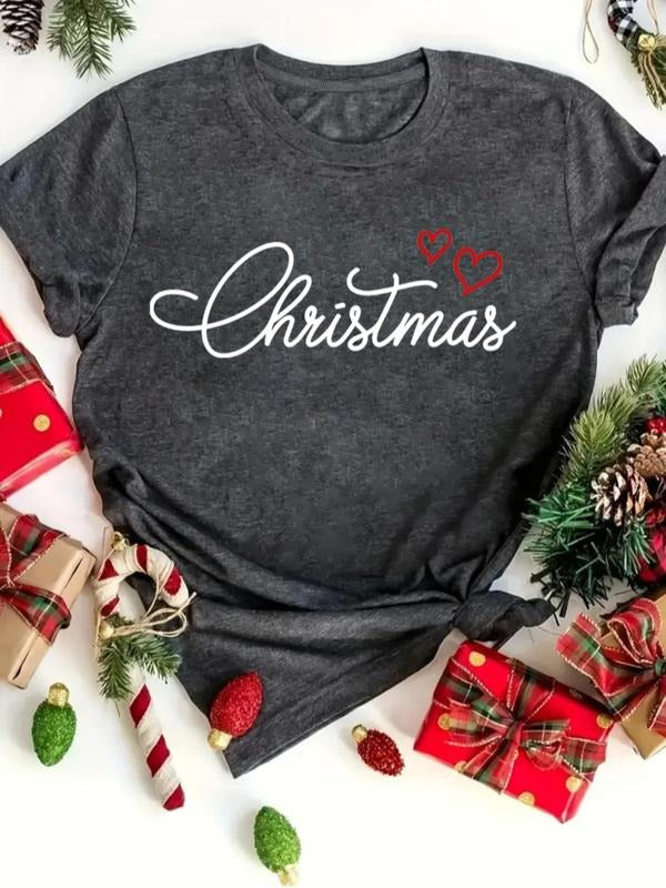 Women's Christmas Print Round Neck Tee, Casual Short Sleeve Crew Neck T-shirt for Daily Holiday Vacation Outdoor Wear,...