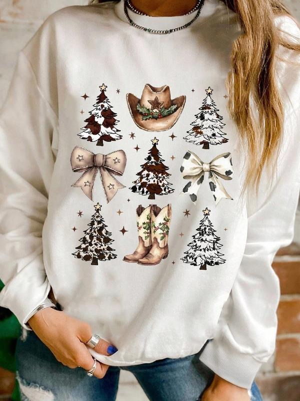Women's Christmas Print Sweatshirt, Soft Thick Round Neck Pullover, Casual Loose Fit Winter Top, Perfect for Parties &...