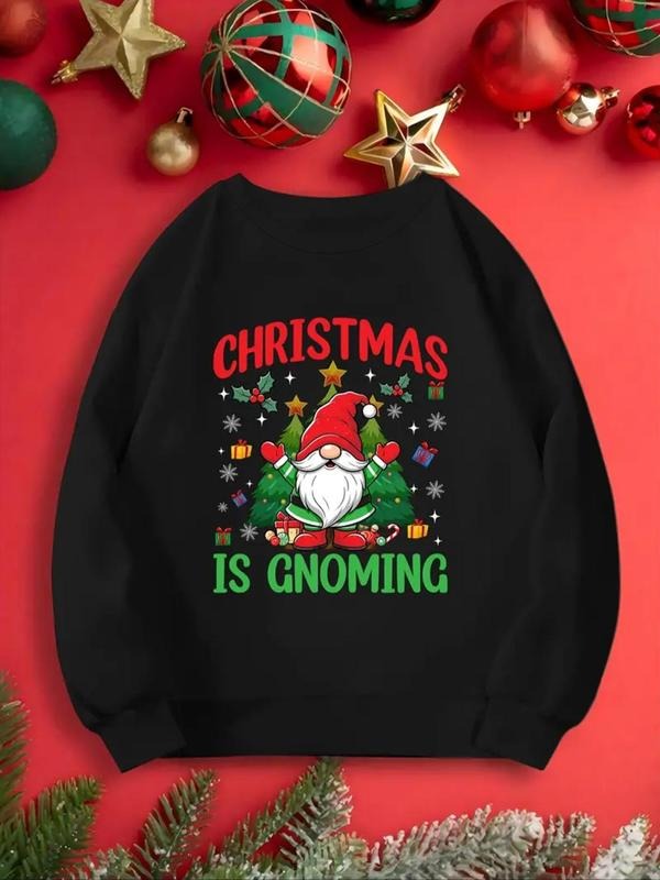 Women's Christmas Santa Claus & Letter Print Drop Shoulder Sweatshirt, Casual Long Sleeve Round Neck Pullover for Fall &...