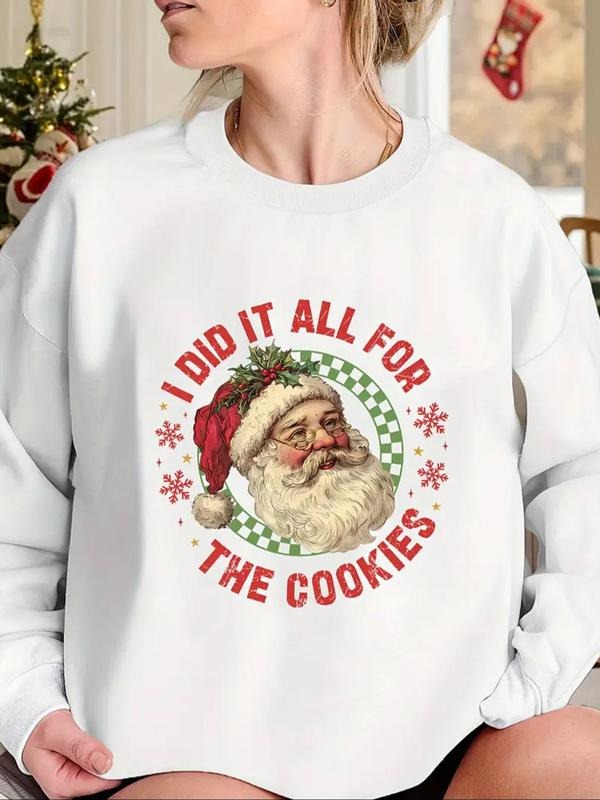 Women's Christmas Santa Claus Print Crew Neck Pullover, Casual Long Sleeve Sweatshirt for Fall & Winter, Women's Clothes...