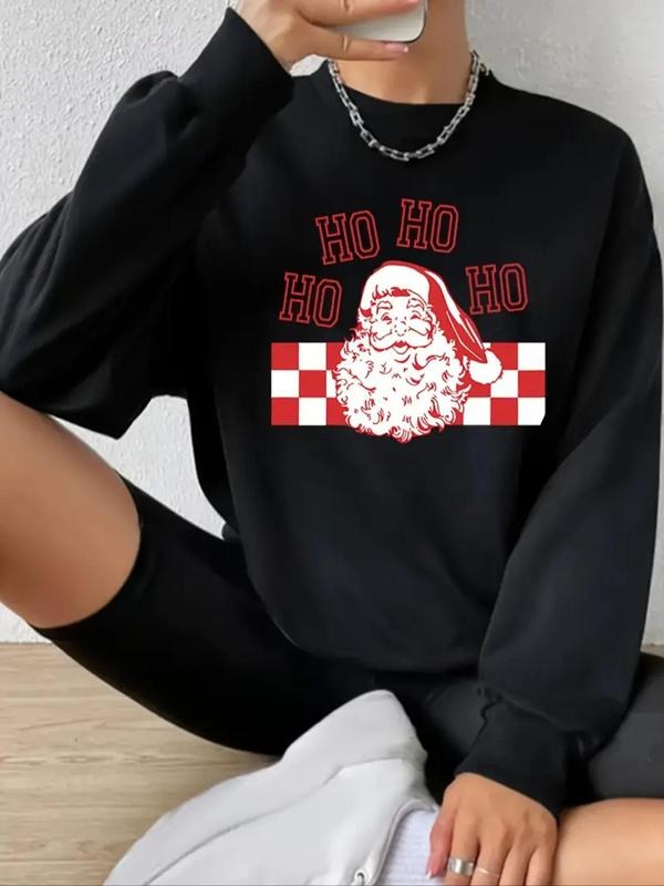 Women's Christmas Santa Claus Print Drop Shoulder Sweatshirt, 2024 New Style Casual Long Sleeve Round Neck Pullover for...