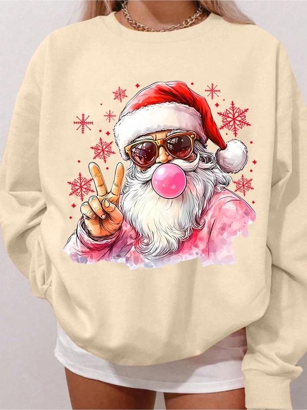 Women's Christmas Santa Print Hoodie, Casual Fitted Long Sleeve Sweatshirt, Fall & Winter Warm Sporty Style, Perfect for...