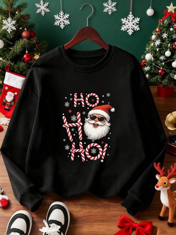 Women's Christmas Santa Print Round Neck Pullover Sweatshirt, Fall & Winter Warm Casual Basic Unisex Sweater for Holiday...