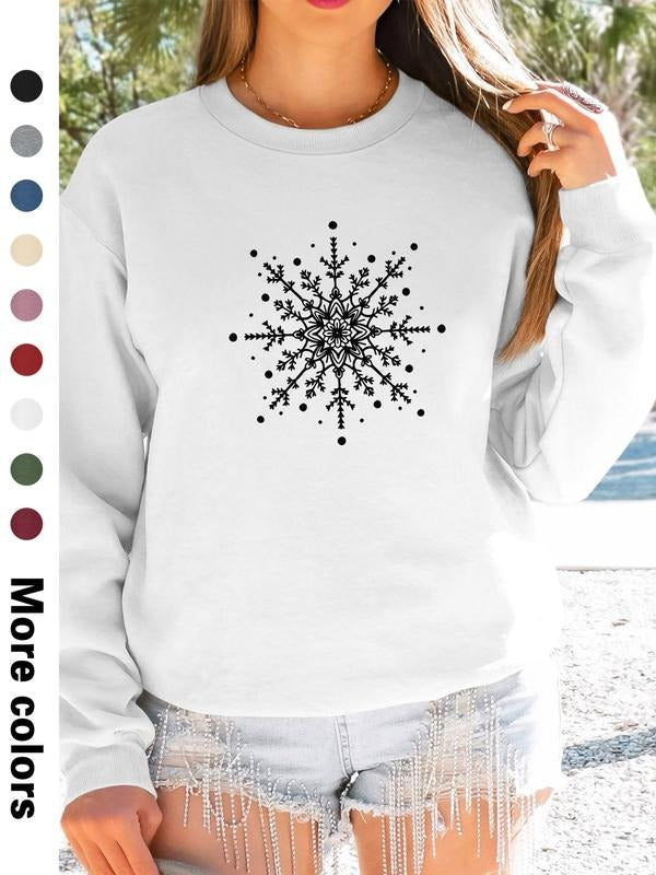 Women's Christmas Snowflake Print Long Sleeve Round Neck Pullover Sweatshirt, Casual Fitted Animal Pattern Top for Spring...