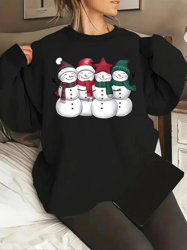 Women's Christmas Snowman Print Crew Neck Sweatshirt, Casual Long Sleeve Pullover for Daily Wear, Ladies Clothes for All...