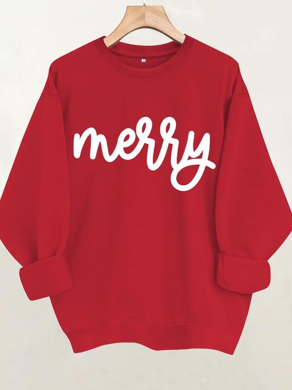 Women's Christmas Sweatshirt, Elegant Merry Christmas Text, Comfortable Holiday Pullover, Casual Winter Sweater, Seasonal...