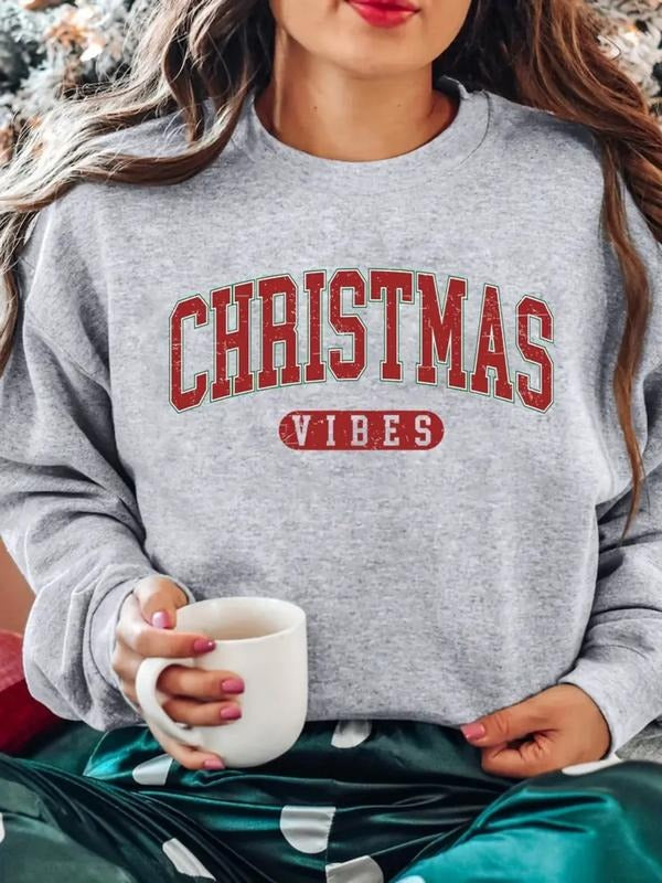 Women's Christmas Sweatshirt, Round Neck Design, Letter Pattern, Knit Fabric, Fall & Winter Warmth, Casual Style, Perfect...