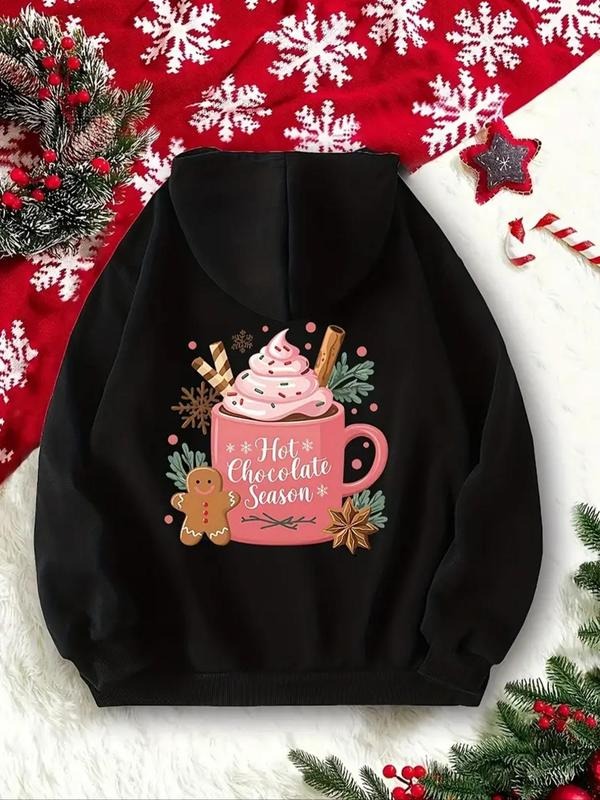 Women's Christmas Themed Drawstring Pocket Hoodie, 2024 New Style Casual Long Sleeve Hooded Sweatshirt for Fall & Winter,...