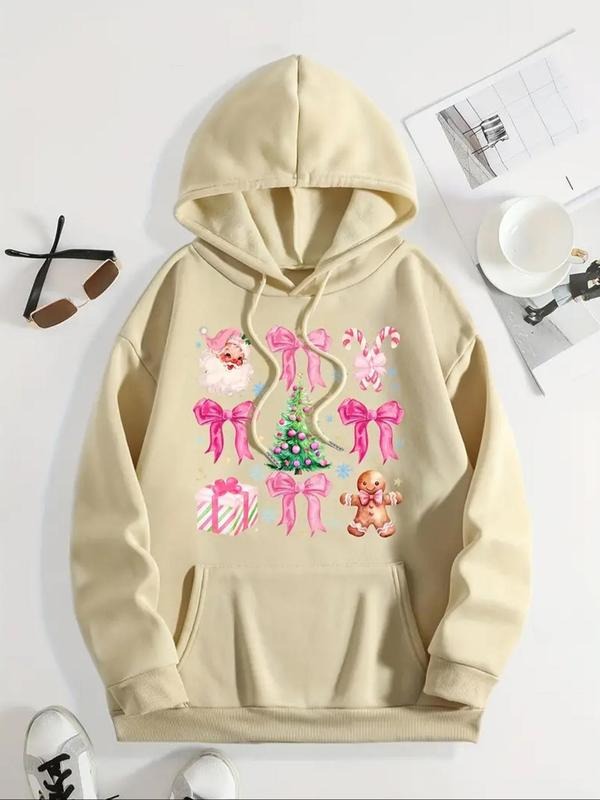 Women's Christmas Themed Drawstring Pocket Hoodie, Casual Drop Shoulder Long Sleeve Hooded Sweatshirt, Ladies Top for...