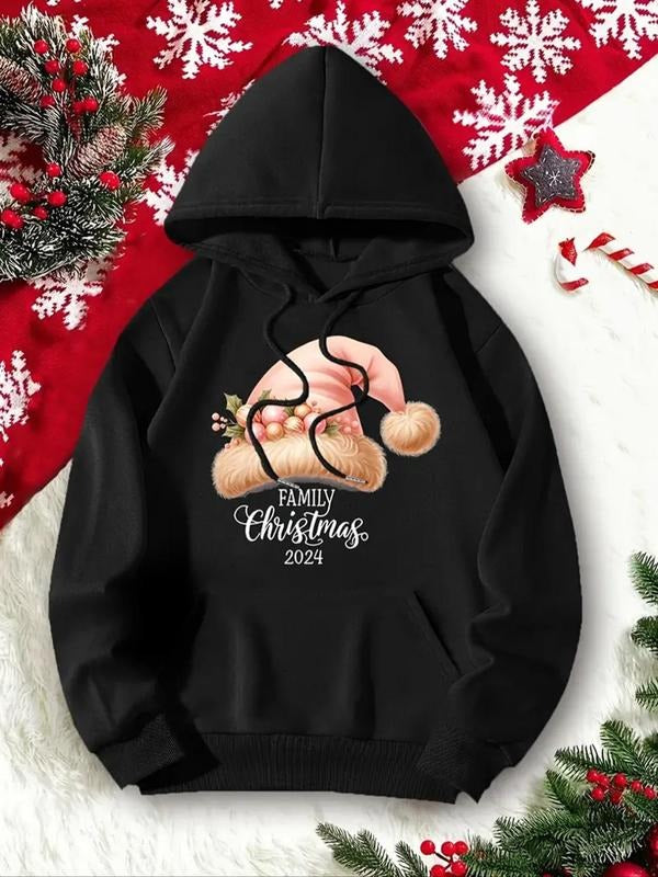 Women's Christmas Themed Drop Shoulder Drawstring Hoodie, Fashion Casual Pocket Hooded Sweatshirt for Daily Holiday...