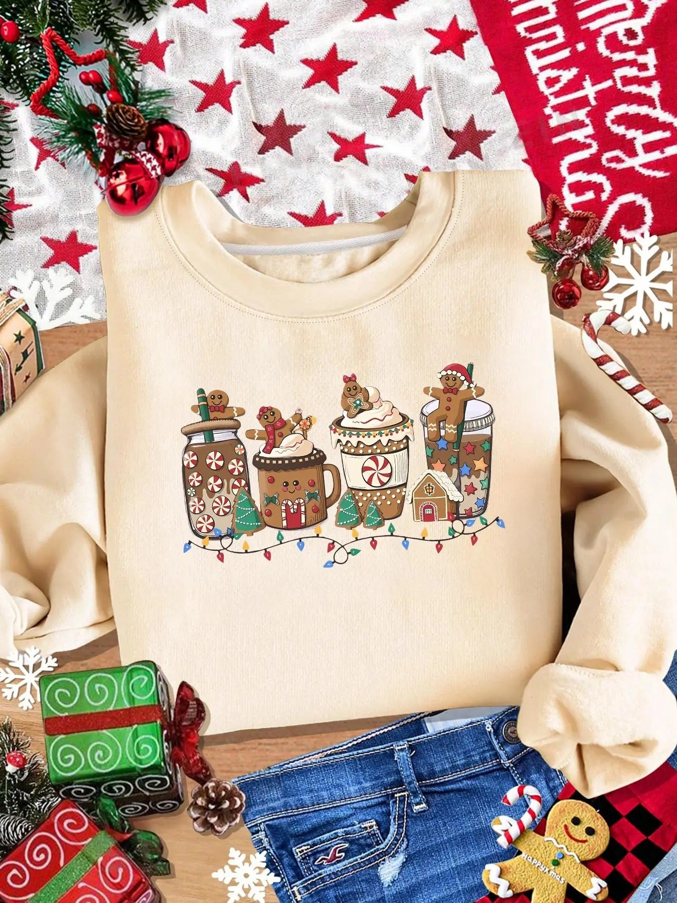 Women's Christmas Themed Graphic Print Crew Neck Sweatshirt, Casual Long Sleeve Pullover for Daily Wear, Ladies Fall &...