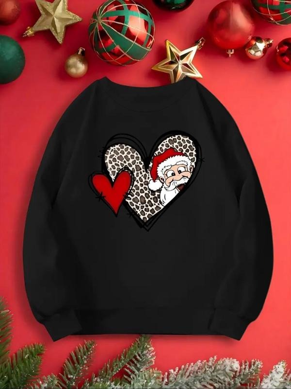 Women's Christmas Themed Heart Print Sweatshirt, Casual Long Sleeve Round Neck Pullover for Fall & Winter, Ladies Clothes...