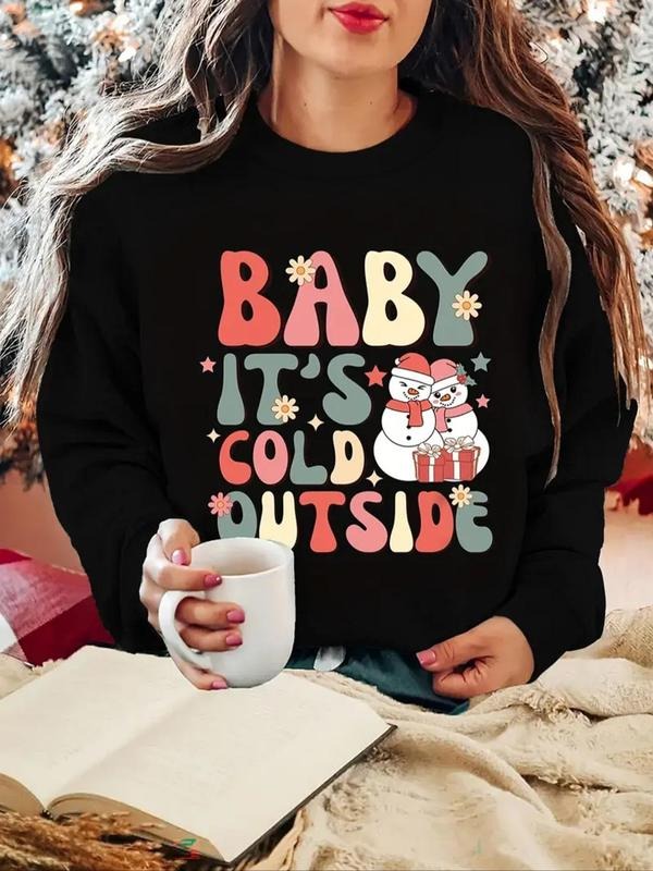 Women's Christmas Themed Letter Print Crew Neck Sweatshirt, Casual Long Sleeve Pullover for Fall & Winter, Women's...