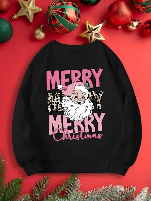 Women's Christmas Themed Letter Print Crew Neck Sweatshirt, Casual Long Sleeve Pullover for Fall & Winter, Women's...