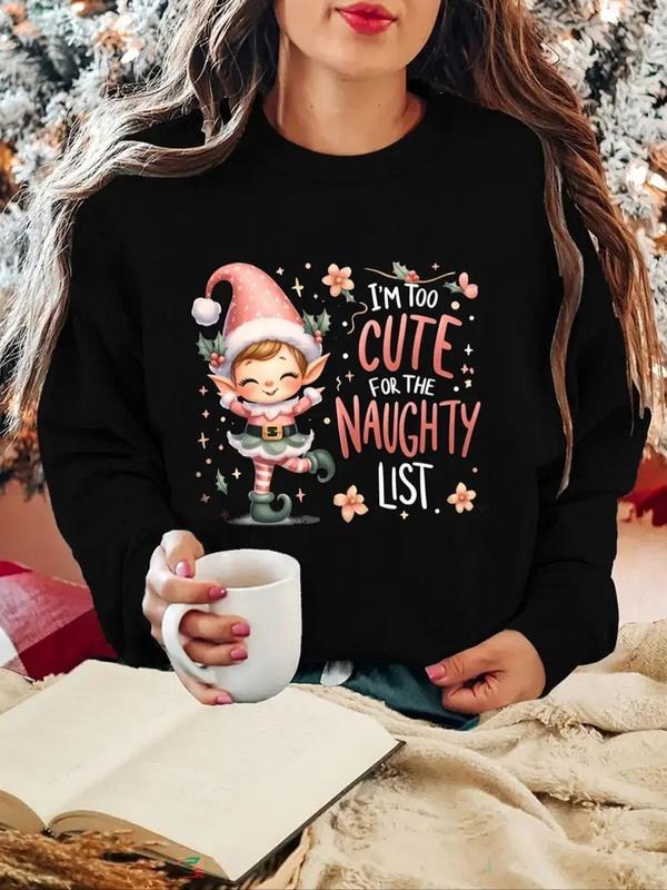 Women's Christmas Themed Letter Print Drop Shoulder Sweatshirt, Casual Long Sleeve Round Neck Pullover for Daily Wear,...