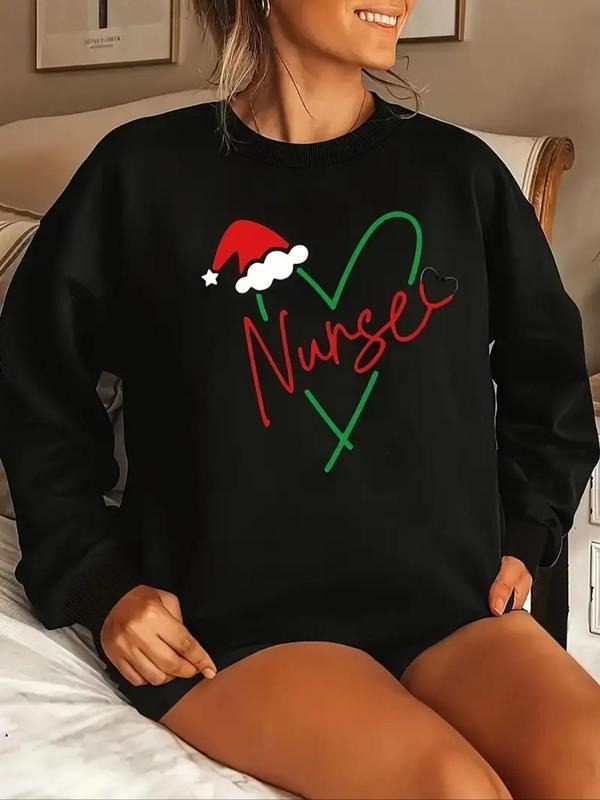 Women's Christmas Themed Letter Print Pullover Sweatshirt, Casual Long Sleeve Crew Neck Sweatshirt for Fall & Winter,...
