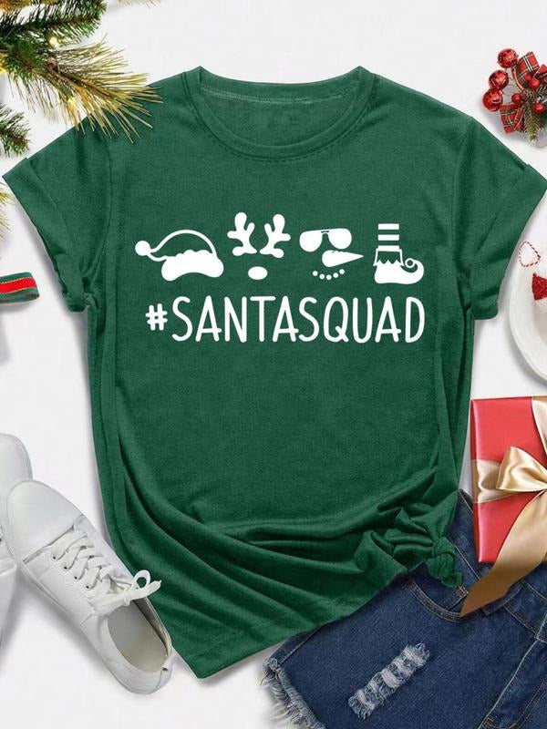 Women's Christmas Themed Letter Print Round Neck Graphic Tee, Vintage Trendy Casual Short Sleeve T-shirt for Daily Wear,...