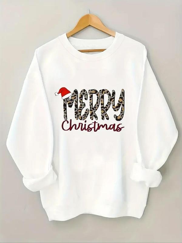 Women's Christmas Themed Letter Print Round Neck Pullover, Casual Long Sleeve Crew Neck Sweatshirt for Fall & Winter,...