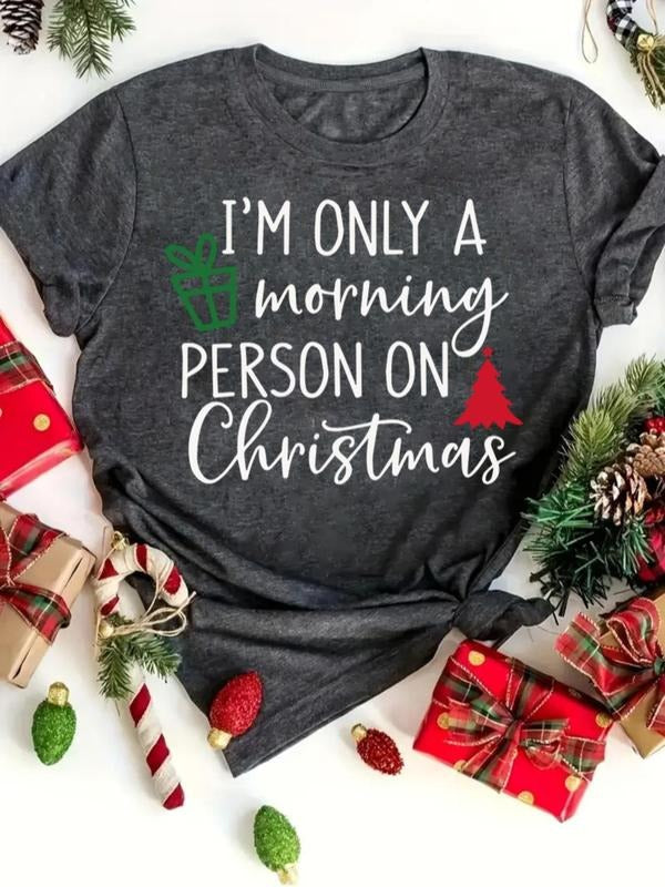 Women's Christmas Themed Letter Print Round Neck Tee, Casual Short Sleeve Crew Neck T-shirt for Daily Wear, Ladies...