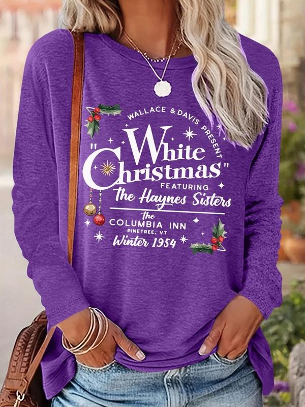 Women's Christmas Themed Print  Tee, Casual Long Sleeve Round Neck T-shirt for Daily Wear, Ladies Fall & Winter Clothes...