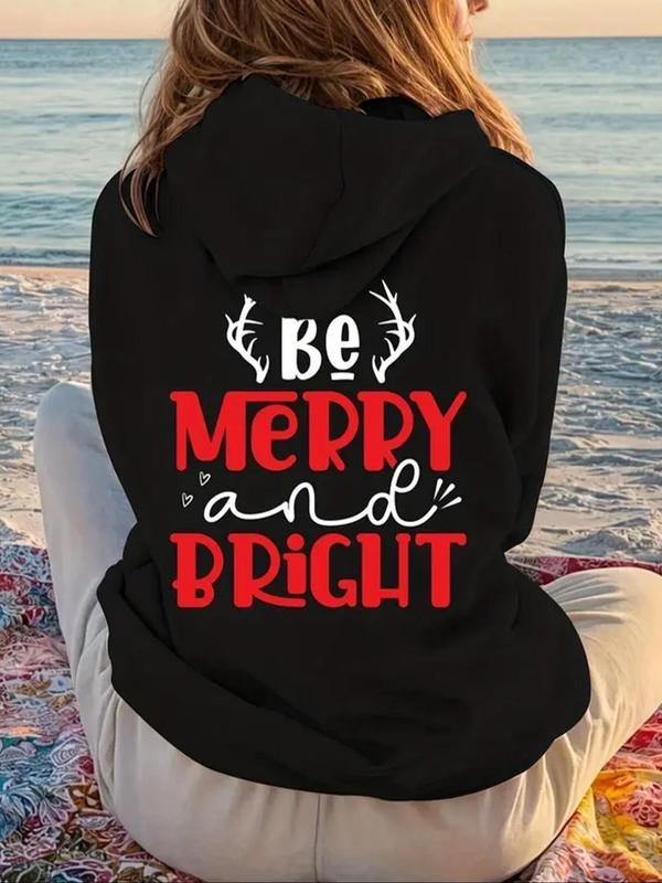 Women's Christmas Themed Print Drop Shoulder Thermal Lined Hoodie, Fashion Casual Drawstring Pocket Hooded Sweatshirt for...