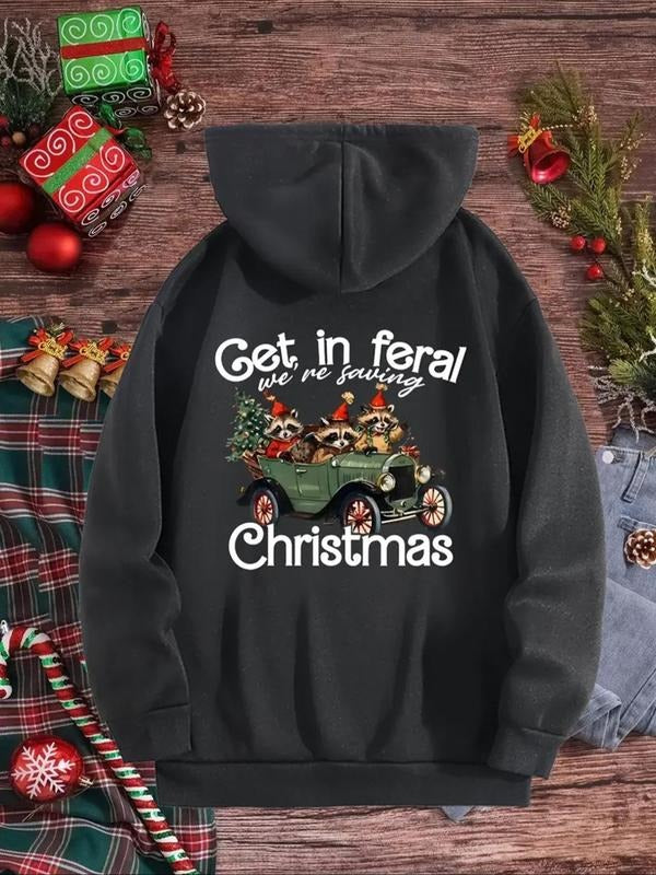 Women's Christmas Themed Raccoon Sweatshirt, Casual Jumper for Daily Wear, Women Knitting Top for Fall & Winter T-Shirts,...